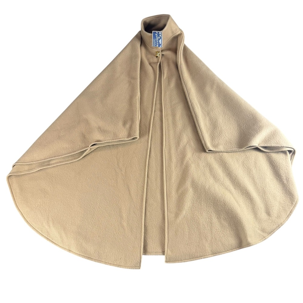 NWT Amanda Smith Fleece Cape Tan Camel Gold Button Mock Neck One Size